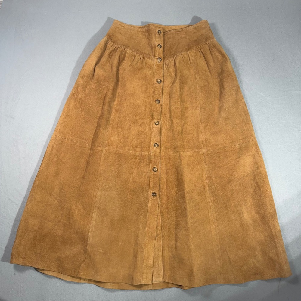 80's vintage Suede Midi Skirt Womens 12 Tan Western Boho Suede